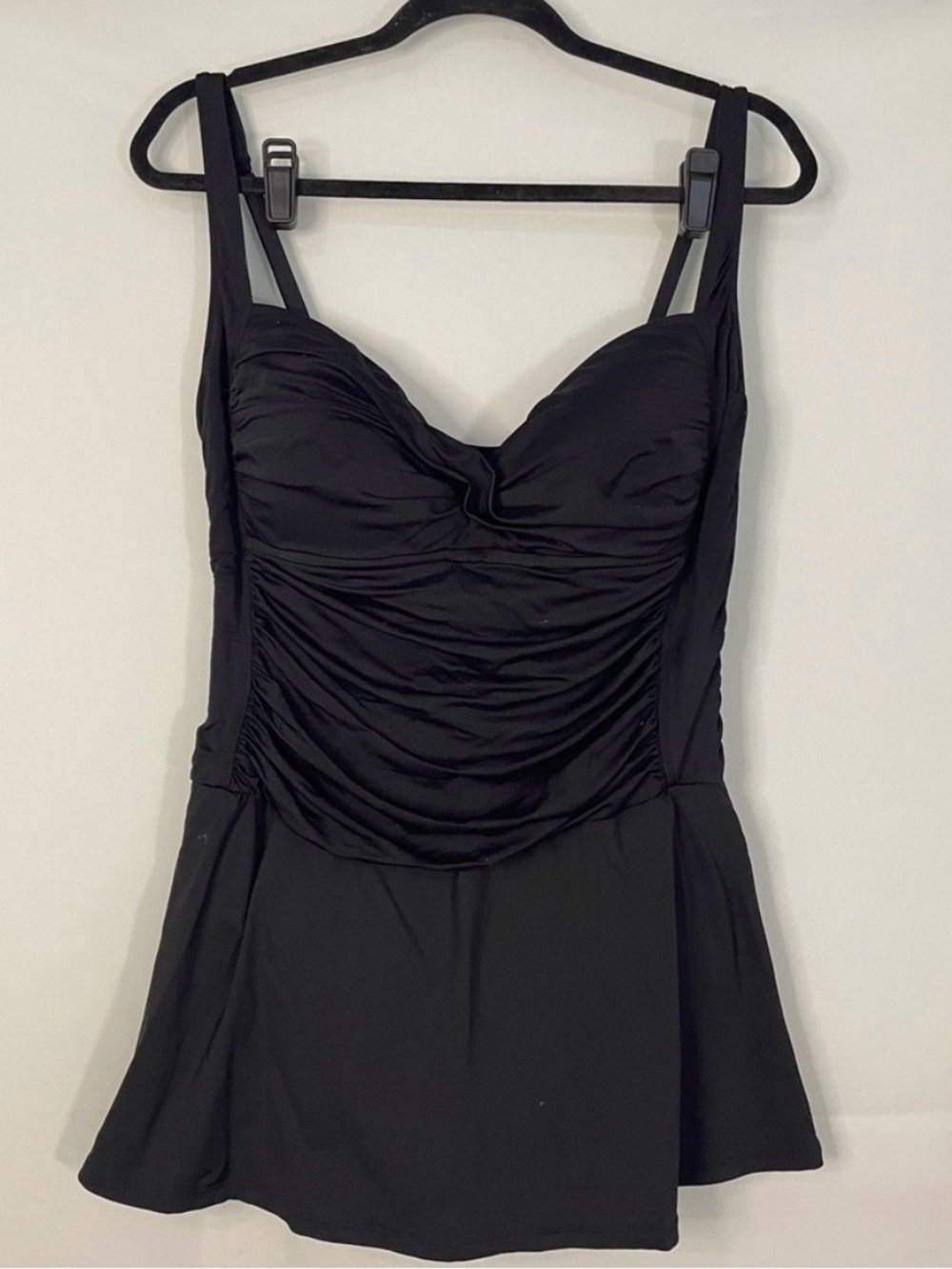La Blanca‎ Womens Black Ruched Tankini Swim Dress with Built in Bottoms